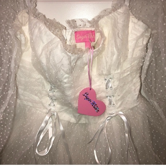 NWT XXS Dolls Kill Sugar Thrillz Heavenly Affair Babydoll Dress in White - Picture 2 of 8